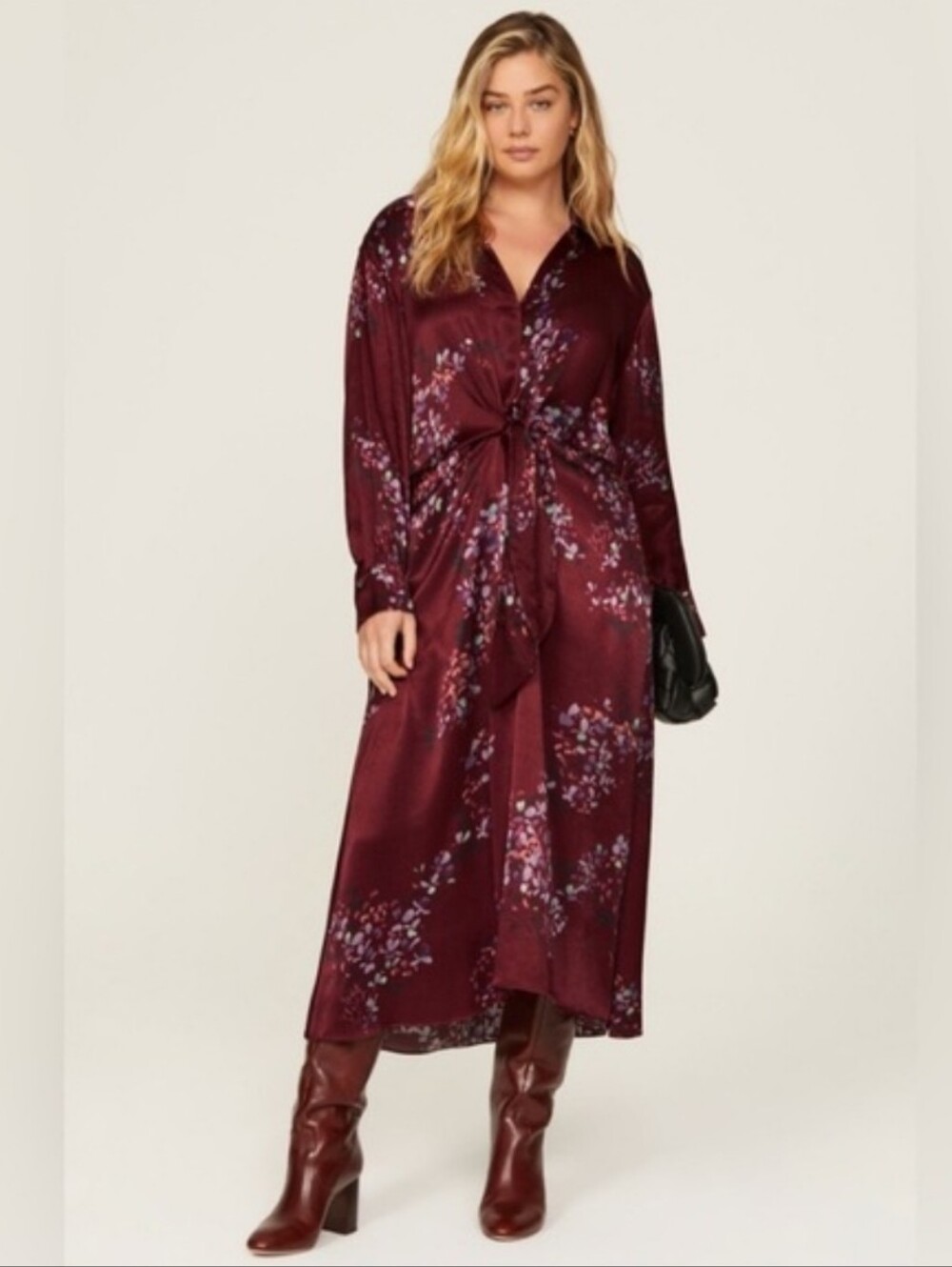 VINCE NWT Forsythia Floral Tie-Waist Midi Dress in Dark Cinnamon Medium